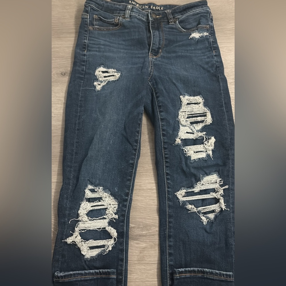 American Eagle Outfitters Women's Ripped Dark Blue Jeans